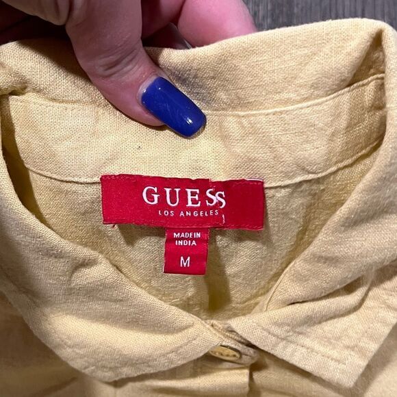 NWOT Guess Los Angeles Linen Blend Yellow Collared Utility Tie Waist Dress Sz M - Picture 7 of 9